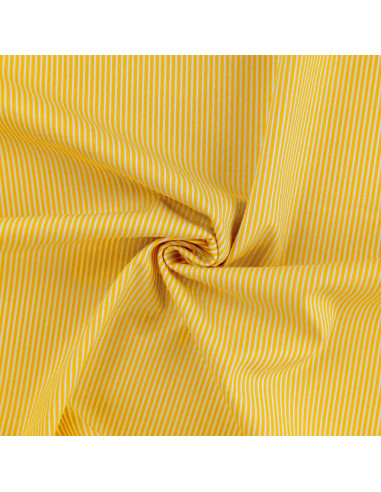 Tissu, Popeline de Coton Rayée, Jaune Vif et Blanc, Laize 150 cm, 100% Coton 120g/m²