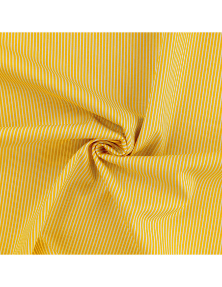 Tissu, Popeline de Coton Rayée, Jaune Vif et Blanc, Laize 150 cm, 100% Coton 120g/m²