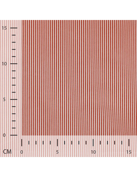 Tissu, Popeline de Coton Rayures, Terracotta et Blanc, Laize 150 cm, 100% Coton