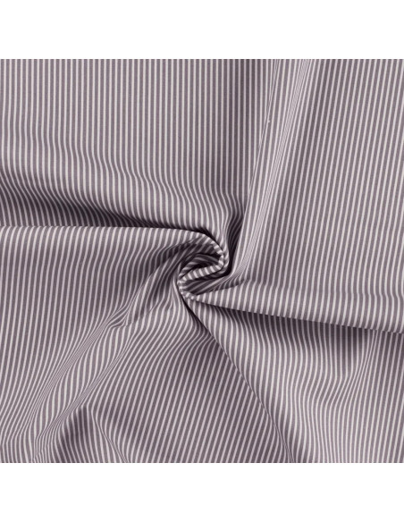 Tissu, Popeline de Coton Rayures, Gris & Blanc, Laize 150 cm, 100% Coton