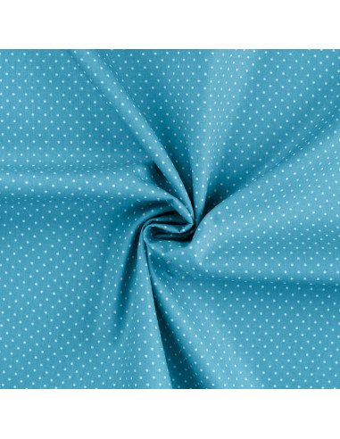 Tissu, Popeline de Coton Pois, Bleu, Laize 150 cm, 100% Coton 120g/m²