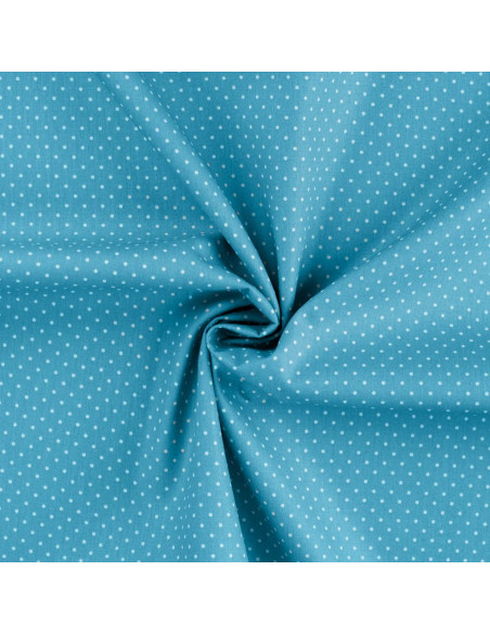 Tissu, Popeline de Coton Pois, Bleu, Laize 150 cm, 100% Coton 120g/m²
