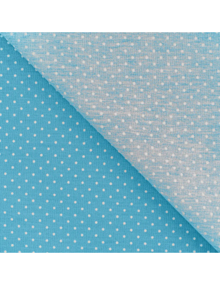 Tissu, Popeline de Coton Pois, Bleu, Laize 150 cm, 100% Coton 120g/m²
