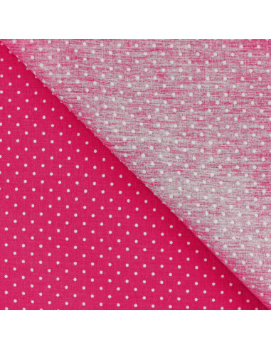 Tissu, Popeline de Coton à Pois, Rose Fuchsia, Laize 150 cm, 100% Coton