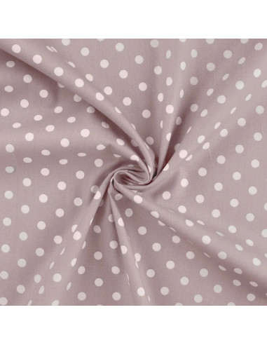 Tissu, Popeline de Coton Gros Pois Blancs, Rose Poudré, Laize 150 cm, 100% Coton