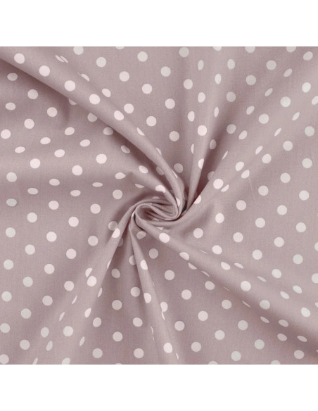 Tissu, Popeline de Coton Gros Pois Blancs, Rose Poudré, Laize 150 cm, 100% Coton