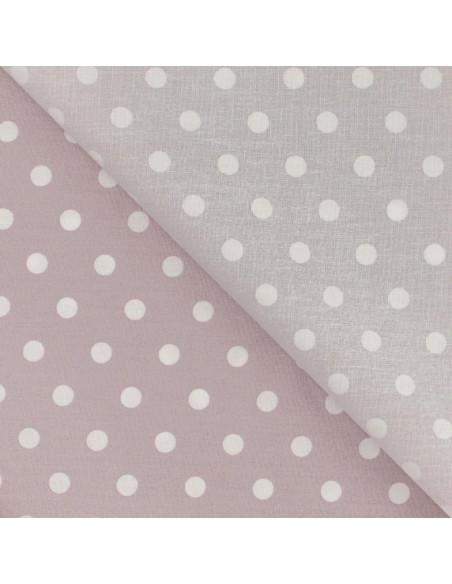 Tissu, Popeline de Coton Gros Pois Blancs, Rose Poudré, Laize 150 cm, 100% Coton