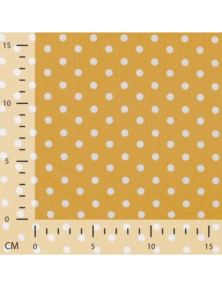 Tissu, Popeline de Coton Gros Pois, Jaune Moutarde, Laize 150 cm, 100% Coton