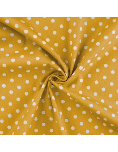 Tissu, Popeline de Coton Gros Pois, Jaune Moutarde, Laize 150 cm, 100% Coton