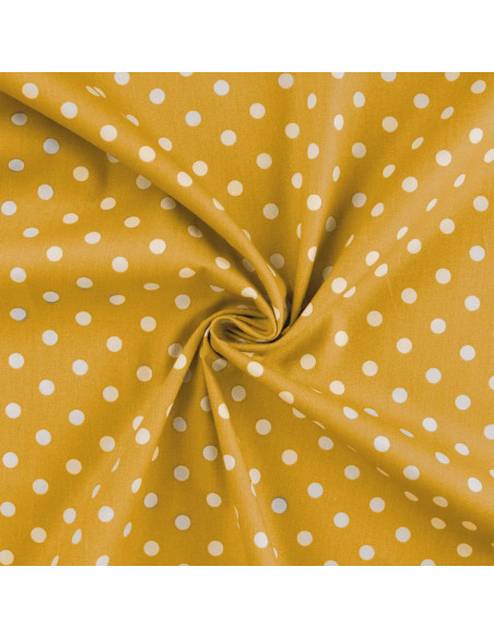 Tissu, Popeline de Coton Gros Pois, Jaune Moutarde, Laize 150 cm, 100% Coton