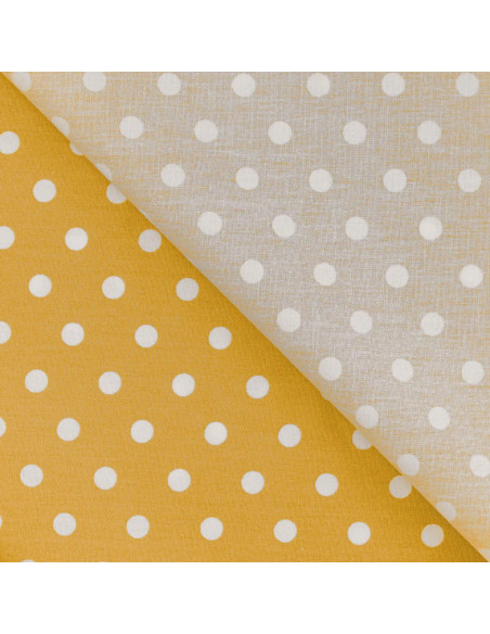 Tissu, Popeline de Coton Gros Pois, Jaune Moutarde, Laize 150 cm, 100% Coton