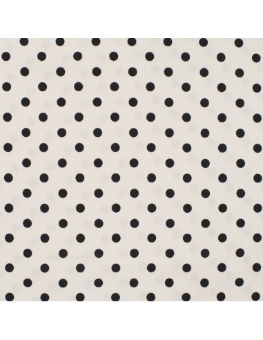 Tissu, Popeline de Coton Gros Pois, Blanc et Noir, Laize 150 cm, 100% Coton