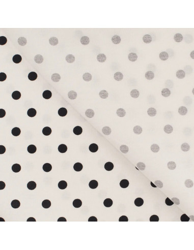 Tissu, Popeline de Coton Gros Pois, Blanc et Noir, Laize 150 cm, 100% Coton