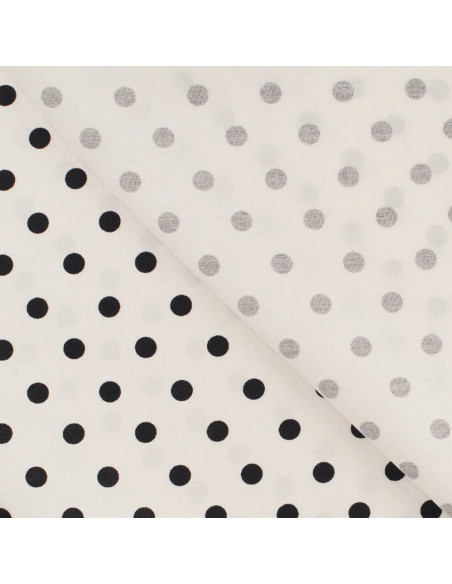 Tissu, Popeline de Coton Gros Pois, Blanc et Noir, Laize 150 cm, 100% Coton