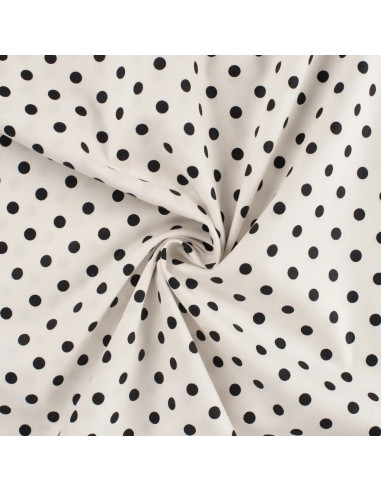 Tissu, Popeline de Coton Gros Pois, Blanc et Noir, Laize 150 cm, 100% Coton