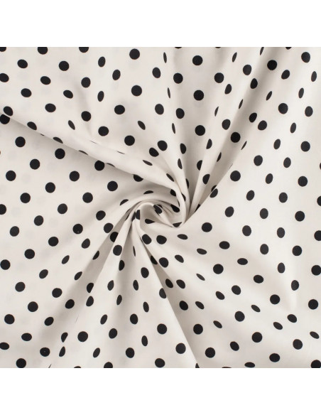 Tissu, Popeline de Coton Gros Pois, Blanc et Noir, Laize 150 cm, 100% Coton