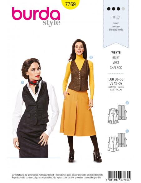 Patron Burda 7769 - Gilet Femme du 40 au 60