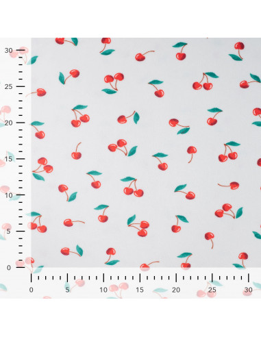 Tissu, Minky Stretch Imprimé, Cerises Multicolores, Laize 145 cm, 94% Polyester 6% Elasthanne