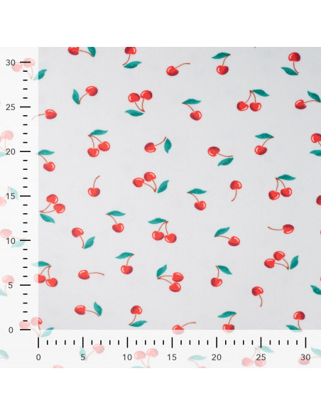 Tissu, Minky Stretch Imprimé, Cerises Multicolores, Laize 145 cm, 94% Polyester 6% Elasthanne