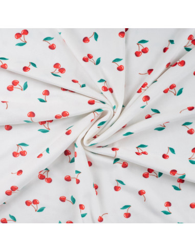 Tissu, Minky Stretch Imprimé, Cerises Multicolores, Laize 145 cm, 94% Polyester 6% Elasthanne