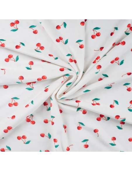 Tissu, Minky Stretch Imprimé, Cerises Multicolores, Laize 145 cm, 94% Polyester 6% Elasthanne