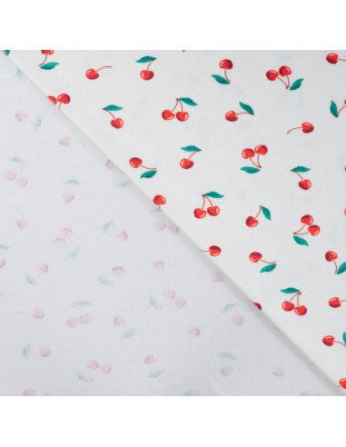 Tissu, Minky Stretch Imprimé, Cerises Multicolores, Laize 145 cm, 94% Polyester 6% Elasthanne