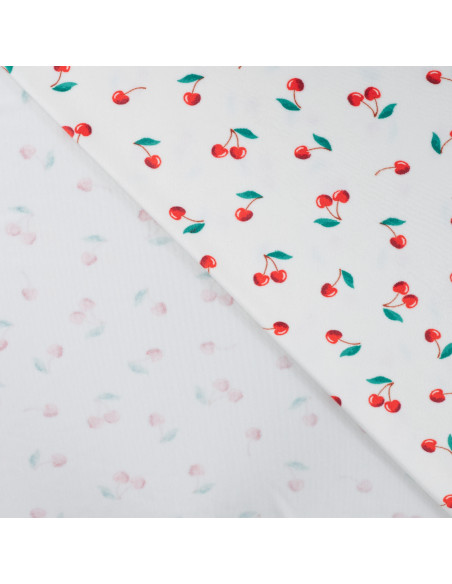 Tissu, Minky Stretch Imprimé, Cerises Multicolores, Laize 145 cm, 94% Polyester 6% Elasthanne