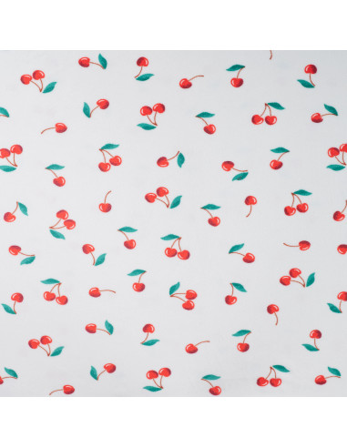 Tissu, Minky Stretch Imprimé, Cerises Multicolores, Laize 145 cm, 94% Polyester 6% Elasthanne