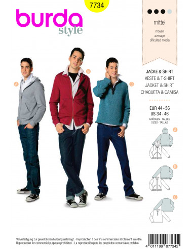 Patron Burda 7734 Veste, shirt