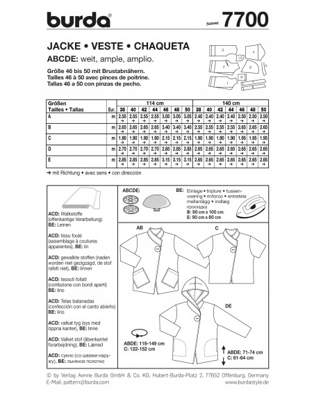 Patron Burda 7700 Veste