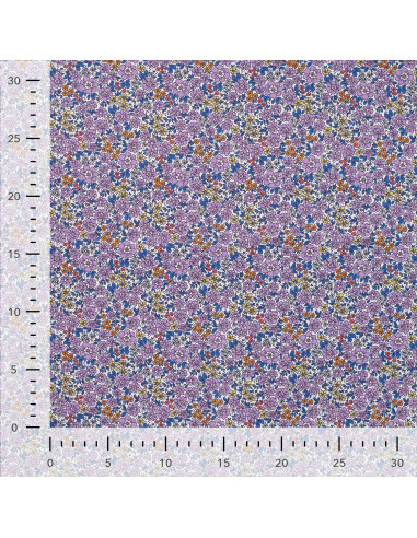 Tissu, Popeline de Coton Fleurie Digitale, Violettes, Laize 150 cm, 100% Coton 75g/m²