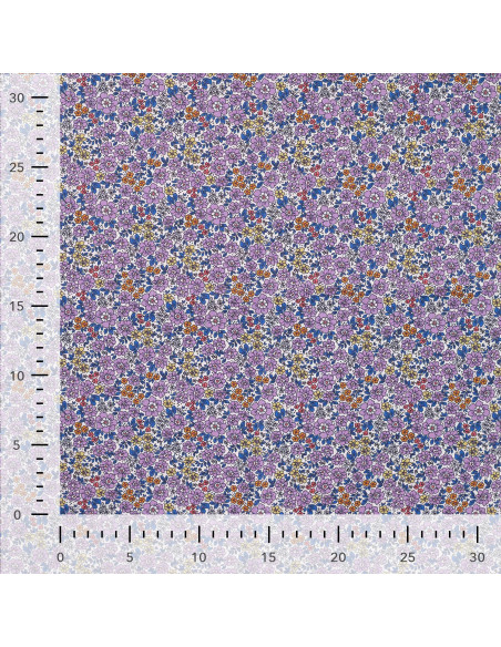 Tissu, Popeline de Coton Fleurie Digitale, Violettes, Laize 150 cm, 100% Coton 75g/m²