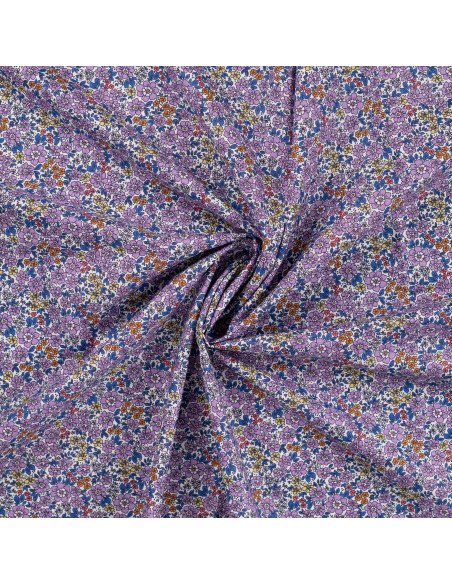 Tissu, Popeline de Coton Fleurie Digitale, Violettes, Laize 150 cm, 100% Coton 75g/m²