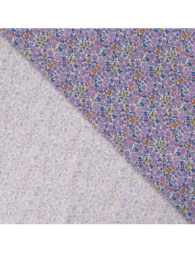 Popeline de coton, impression digitale, fleurs violettes