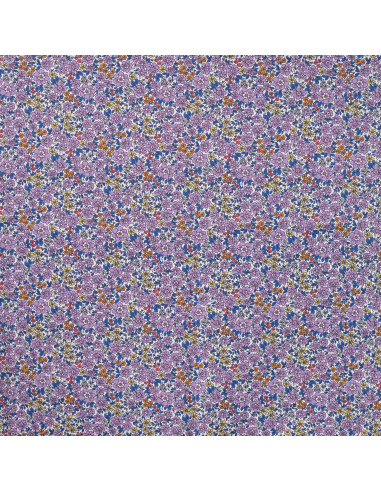 Tissu, Popeline de Coton Fleurie Digitale, Violettes, Laize 150 cm, 100% Coton 75g/m²