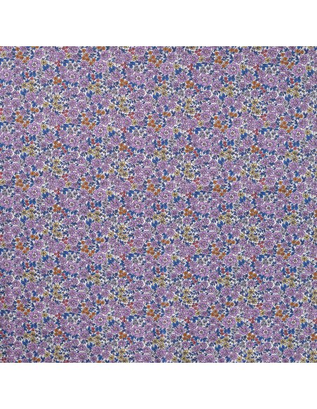 Tissu, Popeline de Coton Fleurie Digitale, Violettes, Laize 150 cm, 100% Coton 75g/m²