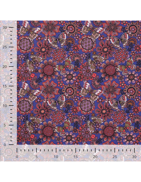 Tissu, Popeline de Coton Papillons, Tons Violets, Laize 150 cm, 100% Coton 75g/m²