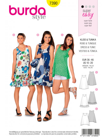 Patron Burda 7390 Young Robe et Tunique