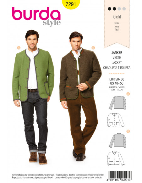 Patron Burda 7291 Veste à boutons