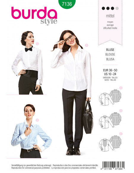 Patron Burda 7136 Chemisier, Blouse