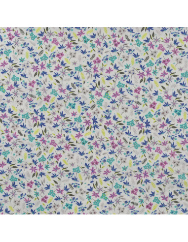 Tissu, Popeline de Coton Impression Digitale Fleurs, Rose et Violet, Laize 150 cm, 100% Coton 75g/m²