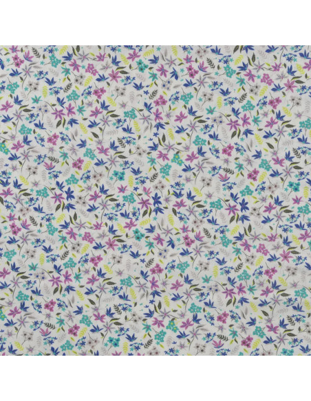 Tissu, Popeline de Coton Impression Digitale Fleurs, Rose et Violet, Laize 150 cm, 100% Coton 75g/m²