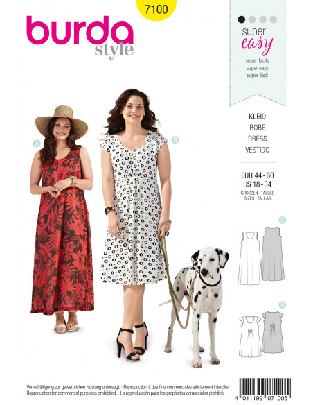 Patron Burda 7100 - Robe femme du 46 au 62