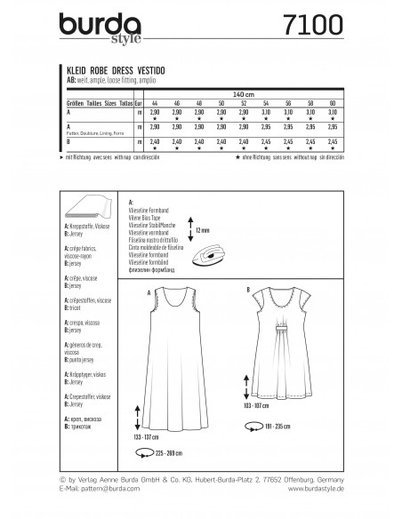 Patron Burda 7100 - Robe femme du 46 au 62