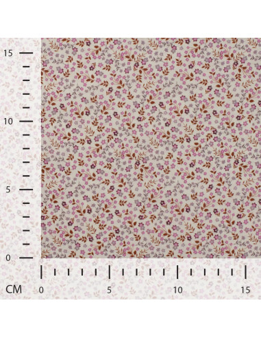 Tissu, Popeline de Coton Petites Fleurs, Rose sur Blanc, Laize 150 cm, 100% Coton 75g/m²