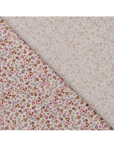 Tissu, Popeline de Coton Petites Fleurs, Rose sur Blanc, Laize 150 cm, 100% Coton 75g/m²