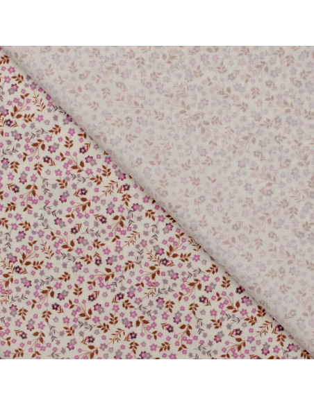 Tissu, Popeline de Coton Petites Fleurs, Rose sur Blanc, Laize 150 cm, 100% Coton 75g/m²