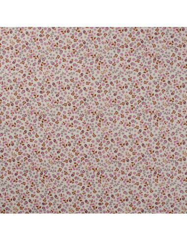Tissu, Popeline de Coton Petites Fleurs, Rose sur Blanc, Laize 150 cm, 100% Coton 75g/m²