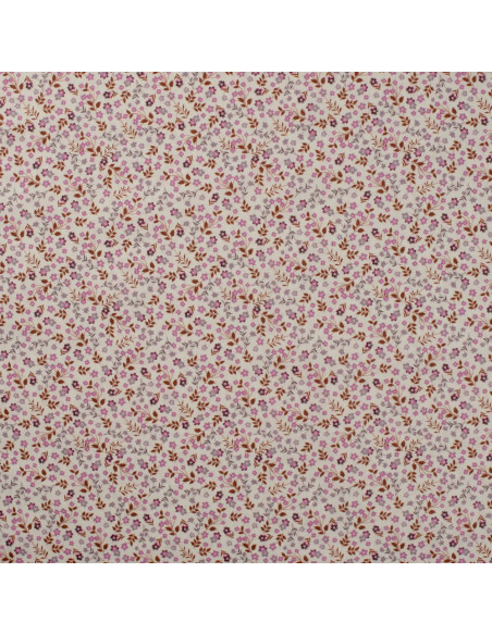 Tissu, Popeline de Coton Petites Fleurs, Rose sur Blanc, Laize 150 cm, 100% Coton 75g/m²