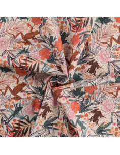 Popeline de coton, impression digitale, fleurs & grenouilles 2